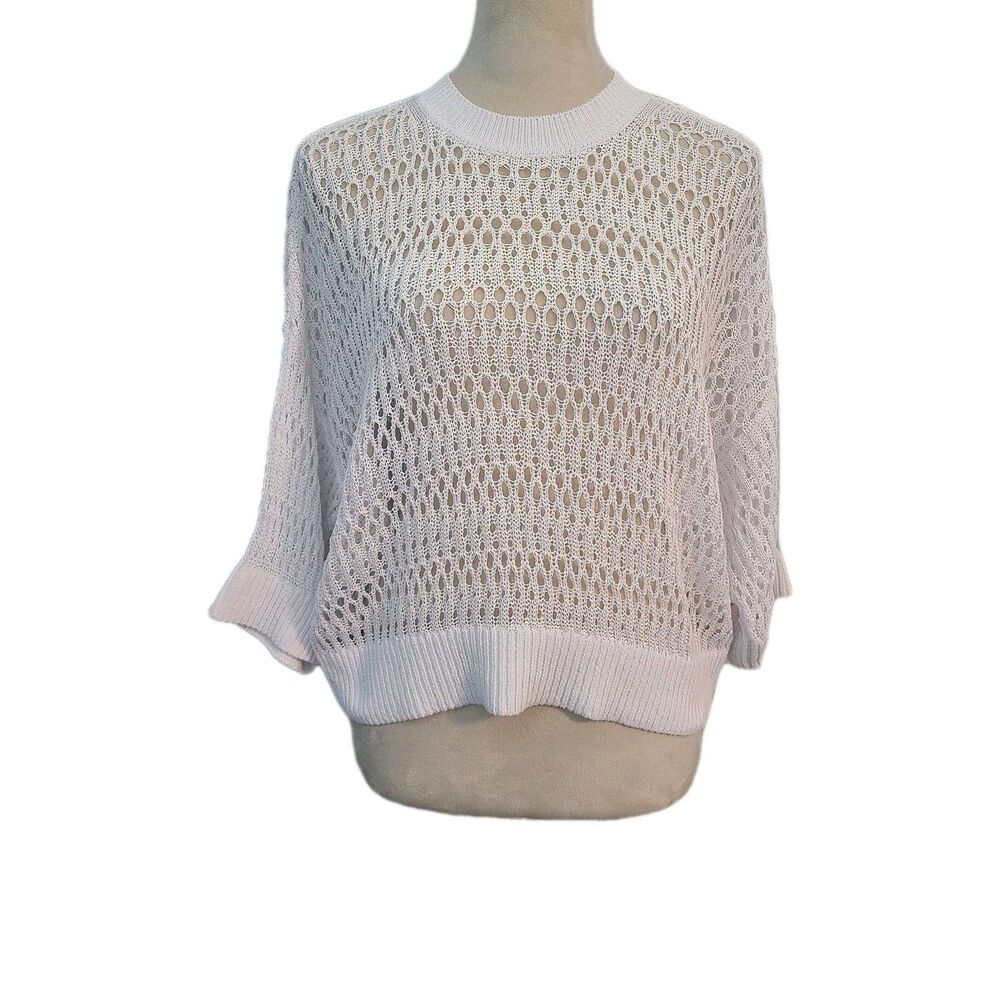 Madewell White Pointelle Open Stitch Drop Shoulder Sweater M Boxy Sheer Coastal